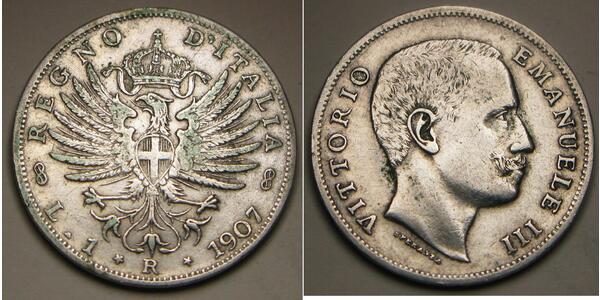 1 Lira 意大利王國 (1861-1946) 銀 Vittorio Emanuele III (1869 - 1947)