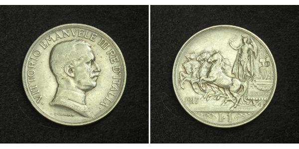 1 Lira 意大利王國 (1861-1946) 銀 Vittorio Emanuele III (1869 - 1947)