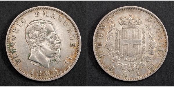 1 Lira 意大利王國 (1861-1946) 銀 维托里奥·埃马努埃莱二世