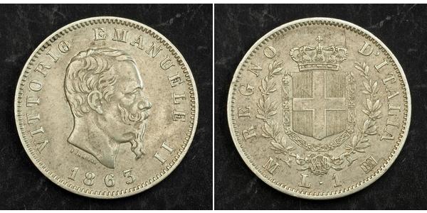 1 Lira 意大利王國 (1861-1946) 銀 维托里奥·埃马努埃莱二世