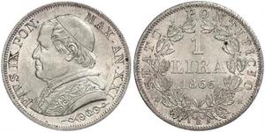 1 Lira 教皇国 (754 - 1870) 銀 Pope Pius IX (1792- 1878)