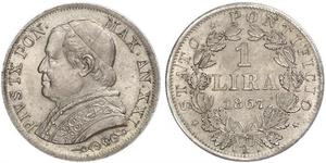 1 Lira 教皇国 (754 - 1870) 銀 Pope Pius IX (1792- 1878)