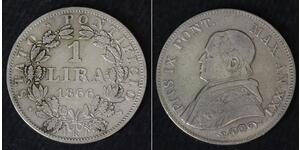 1 Lira 教皇国 (754 - 1870) 銀 Pope Pius IX (1792- 1878)