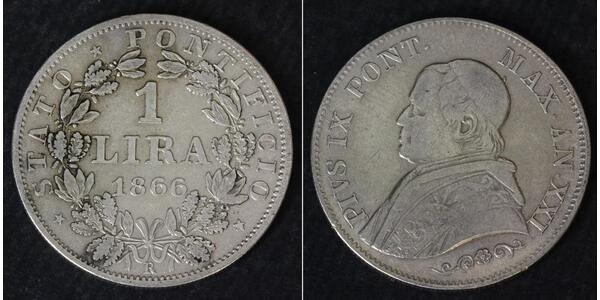 1 Lira 教皇国 (754 - 1870) 銀 Pope Pius IX (1792- 1878)