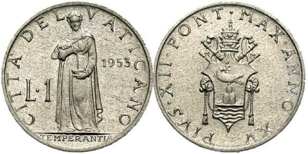 1 Lira 梵蒂冈 铝 Pope Pius XII  (1876 - 1958)