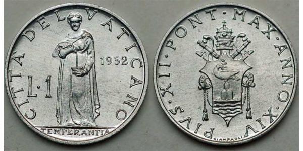1 Lira 梵蒂冈 铝 Pope Pius XII  (1876 - 1958)