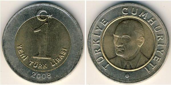 1 Lira 土耳其 黃銅/镍 