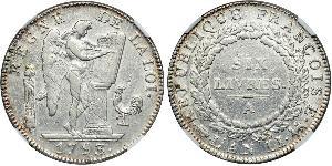 1 Livre French First Republic (1792-1804) Silver 