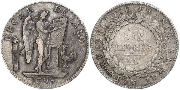 1 Livre French First Republic (1792-1804) Silver 