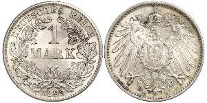 1 Mark Empire allemand (1871-1918) Argent Wilhelm II, German Emperor (1859-1941)