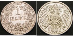 1 Mark Empire allemand (1871-1918) Argent Wilhelm II, German Emperor (1859-1941)