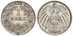 1 Mark Empire allemand (1871-1918) Argent Wilhelm II, German Emperor (1859-1941)