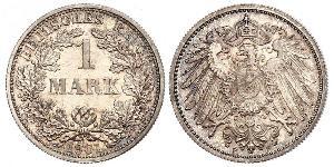 1 Mark Empire allemand (1871-1918) Argent Wilhelm II, German Emperor (1859-1941)