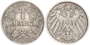 1 Mark Empire allemand (1871-1918) Argent Wilhelm II, German Emperor (1859-1941)