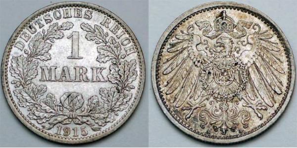 1 Mark Empire allemand (1871-1918) Argent Wilhelm II, German Emperor (1859-1941)