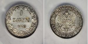 1 Mark Grand-duché de Finlande (1809 - 1917) Argent Nicolas II (1868-1918)