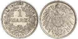 1 Mark Impero tedesco (1871-1918) Argento Wilhelm II, German Emperor (1859-1941)