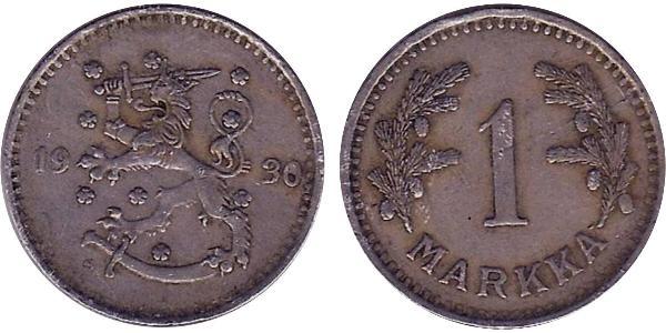 1 Mark Finlande (1917 - ) Nickel 