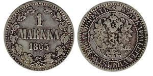 1 Mark Gran Ducado de Finlandia (1809 - 1917) Plata Alejandro II (1818-1881)