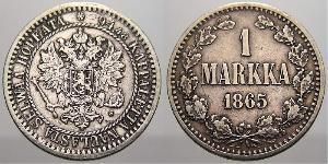 1 Mark Gran Ducado de Finlandia (1809 - 1917) Plata Alejandro II (1818-1881)