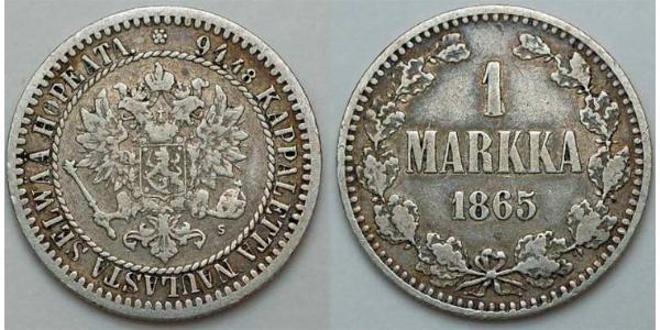1 Mark Gran Ducado de Finlandia (1809 - 1917) Plata Alejandro II (1818-1881)