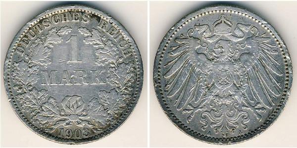 1 Mark Imperio alemán (1871-1918) Plata Wilhelm II, German Emperor (1859-1941)