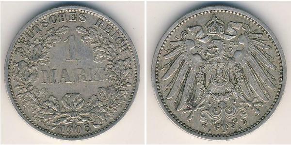 1 Mark Imperio alemán (1871-1918) Plata Wilhelm II, German Emperor (1859-1941)