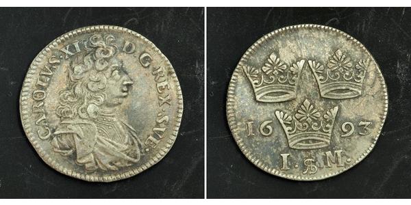 1 Mark Suecia Plata Carlos XI de Suecia (1655-1697)