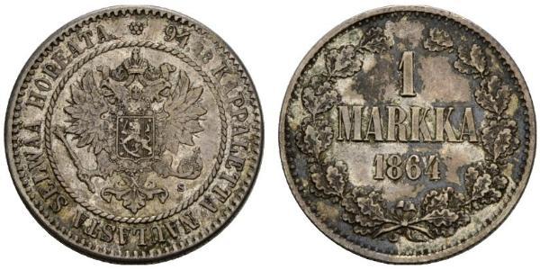 1 Mark Großfürstentum Finnland (1809 - 1917) Silber Alexander II (1818-1881)