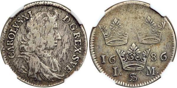 1 Mark Schweden Silber Karl XI. von Schweden (1655-1697)