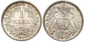 1 Mark German Empire (1871-1918) Silver Wilhelm II, German Emperor (1859-1941)