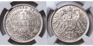 1 Mark German Empire (1871-1918) Silver Wilhelm II, German Emperor (1859-1941)