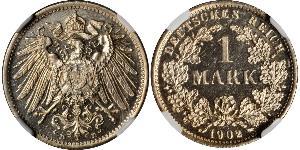 1 Mark German Empire (1871-1918) Silver Wilhelm II, German Emperor (1859-1941)