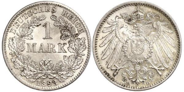 1 Mark German Empire (1871-1918) Silver Wilhelm II, German Emperor (1859-1941)