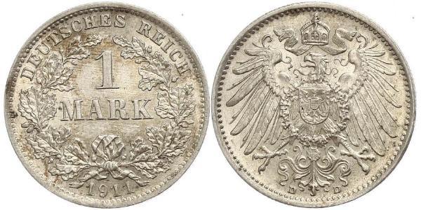 1 Mark German Empire (1871-1918) Silver Wilhelm II, German Emperor (1859-1941)