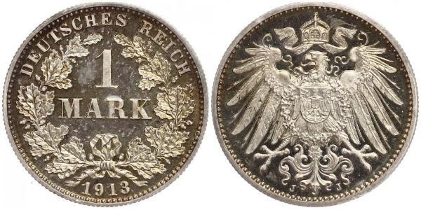 1 Mark German Empire (1871-1918) Silver Wilhelm II, German Emperor (1859-1941)