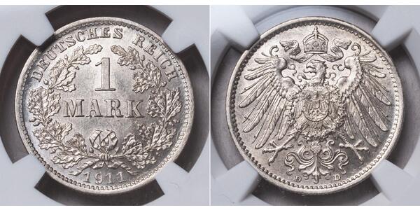 1 Mark German Empire (1871-1918) Silver Wilhelm II, German Emperor (1859-1941)