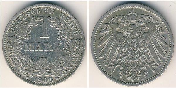 1 Mark German Empire (1871-1918) Silver Wilhelm II, German Emperor (1859-1941)