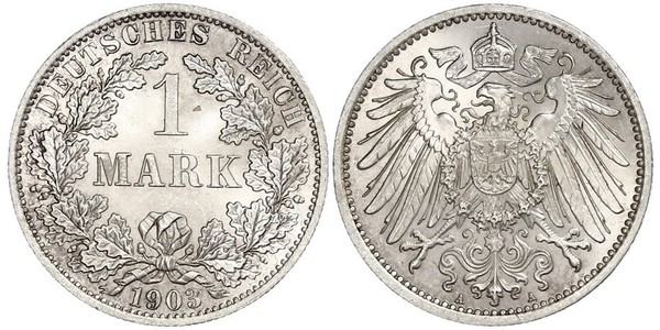 1 Mark German Empire (1871-1918) Silver Wilhelm II, German Emperor (1859-1941)