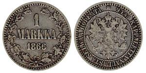 1 Mark Grand Duchy of Finland (1809 - 1917) Silver Alexander II of Russia (1818-1881)