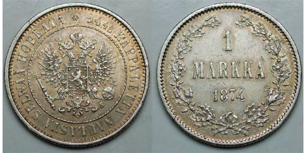 1 Mark Grand Duchy of Finland (1809 - 1917) Silver Nicholas II (1868-1918)