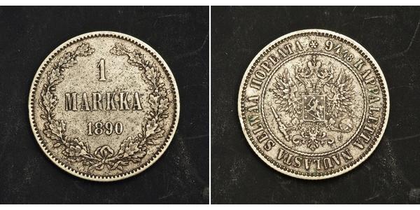 1 Mark 芬兰大公国 (1809 - 1917) 銀 尼古拉二世 (俄罗斯) (1868-1918)