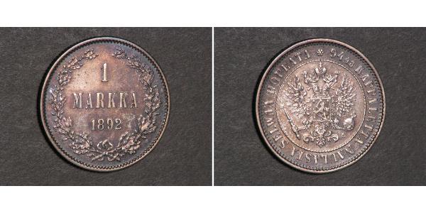 1 Mark 芬兰大公国 (1809 - 1917) 銀 尼古拉二世 (俄罗斯) (1868-1918)