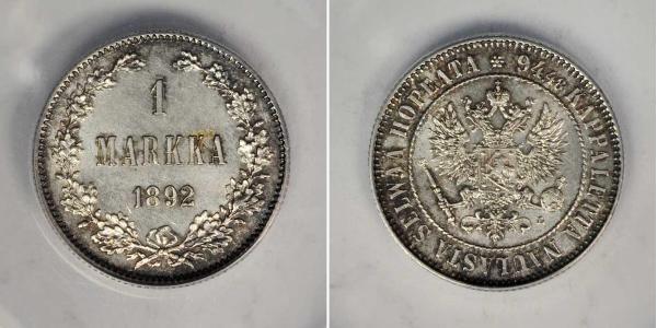 1 Mark 芬兰大公国 (1809 - 1917) 銀 尼古拉二世 (俄罗斯) (1868-1918)