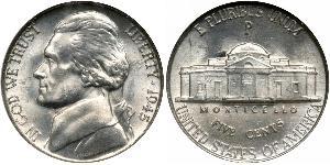 1 Nickel / 5 Cent Estados Unidos de América (1776 - ) Níquel/Cobre Thomas Jefferson (1743-1826)