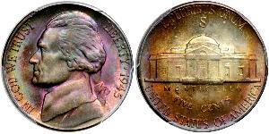 1 Nickel / 5 Cent 美利堅合眾國 (1776 - ) 銅/镍 Thomas Jefferson (1743-1826)