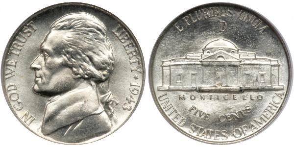 1 Nickel / 5 Cent 美利堅合眾國 (1776 - ) 銅/镍 Thomas Jefferson (1743-1826)