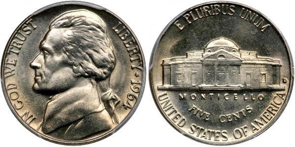 1 Nickel / 5 Cent 美利堅合眾國 (1776 - ) 銅/镍 Thomas Jefferson (1743-1826)