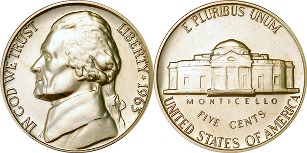 1 Nickel / 5 Cent 美利堅合眾國 (1776 - ) 銅/镍 Thomas Jefferson (1743-1826)