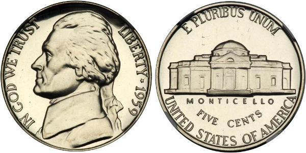 1 Nickel / 5 Cent 美利堅合眾國 (1776 - ) 銅/镍 Thomas Jefferson (1743-1826)